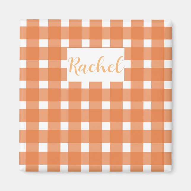 Orange White Gingham Personlig Magnet (Framsidan)