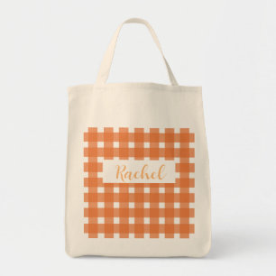 Orange White Gingham Personlig Tygkasse