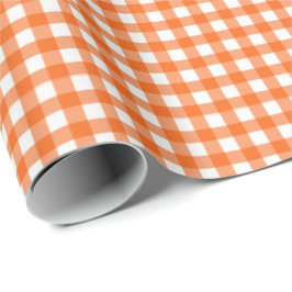 Orange| White Gingham Wrapping Papprare Presentpapper