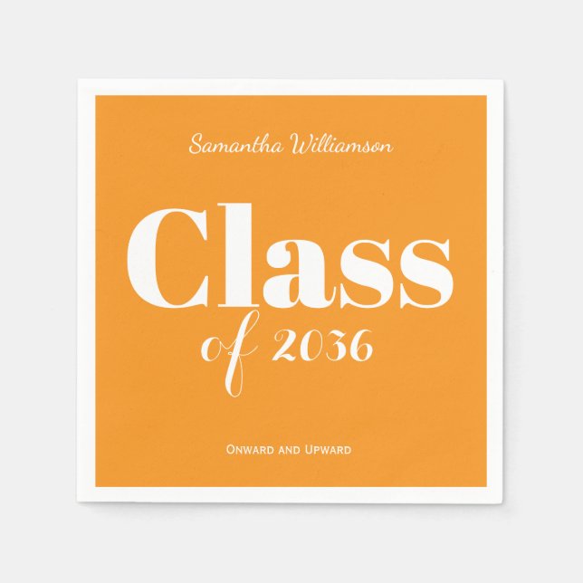 Orange White Graduation Party Napkins Customizable Pappersservett (Framsidan)