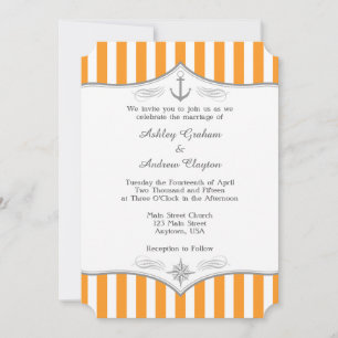 Orange White Grått Nautical Wedding bjudande Inbjudningar