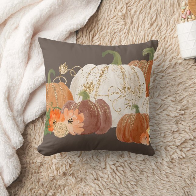 Orange White Guld Pumpkins Fall Thanksgiving Kudde (Filt)
