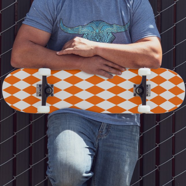 Orange White Harlequin Diamonds Checkerss Design Mini Skateboard Bräda 18,5 Cm (Skapare uppladdad)