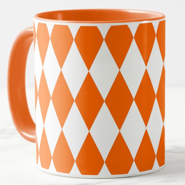 Orange White Harlequin Diamonds Checkerss Design Mugg (Skapare uppladdad)
