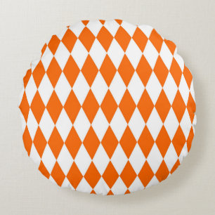Orange White Harlequin Diamonds Checkerss Design Rund Kudde