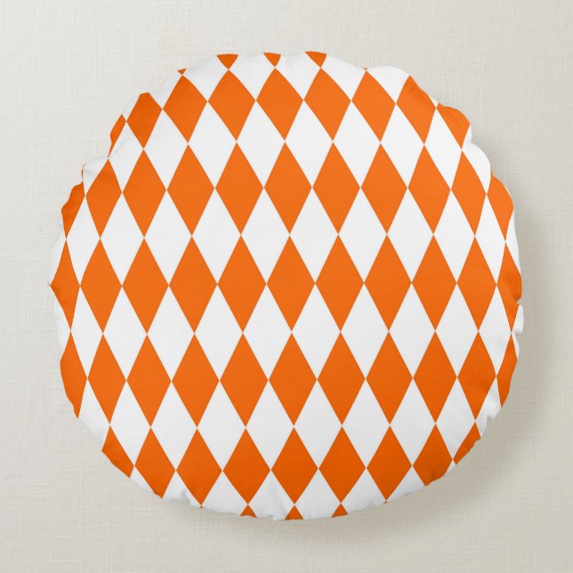 Orange White Harlequin Diamonds Checkerss Design Rund Kudde (Framsidan)
