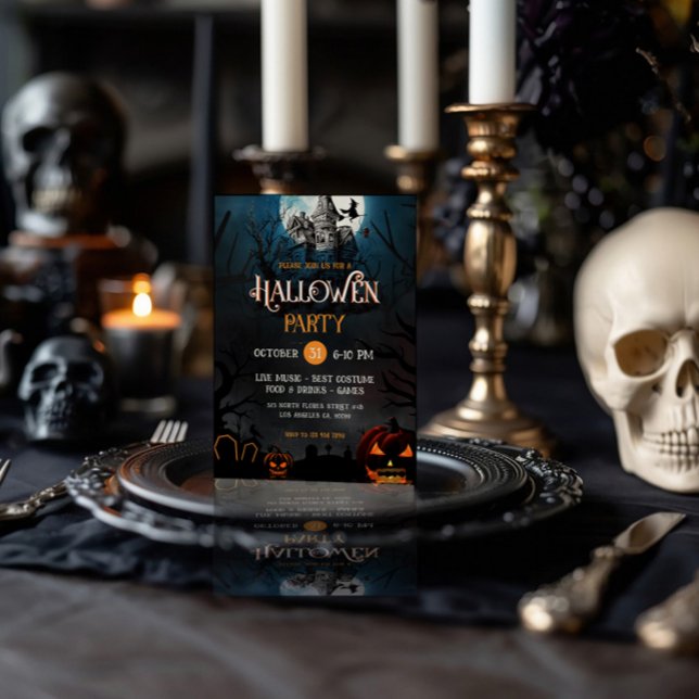 Orange & White Hunted HouseHalloween Party Inbjuda Inbjudningar (Skapare uppladdad)