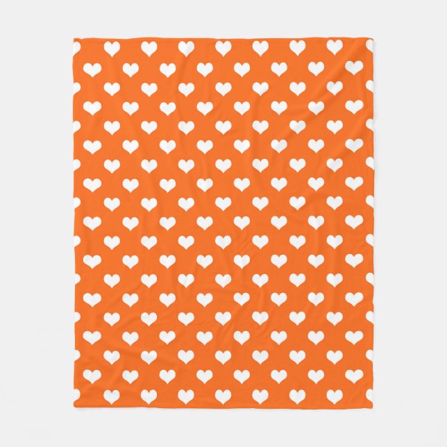 Orange White Kärlek Heart Mönster Design Fleecefilt (Framsidan)