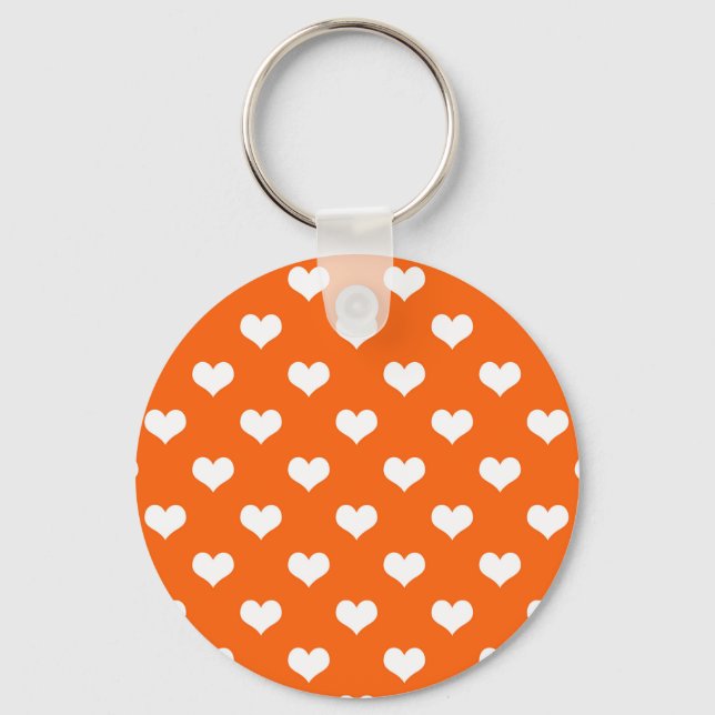 Orange White Kärlek Heart Mönster Design Nyckelring (Framsida)