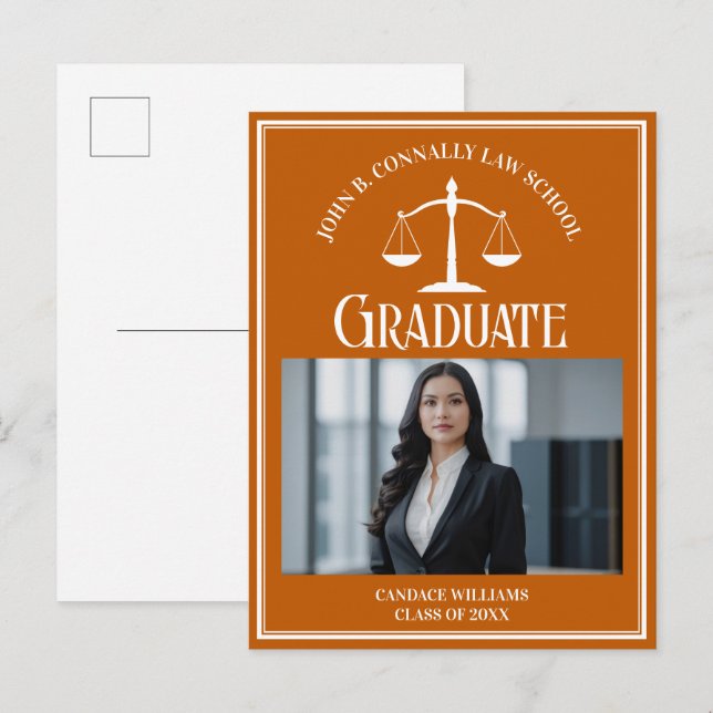 Orange White Law School Photo Studenten Meddelande Vykort (Fram/baksida)
