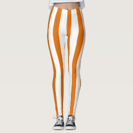 Orange White Lodrät Rand Halloween Costume Leggings