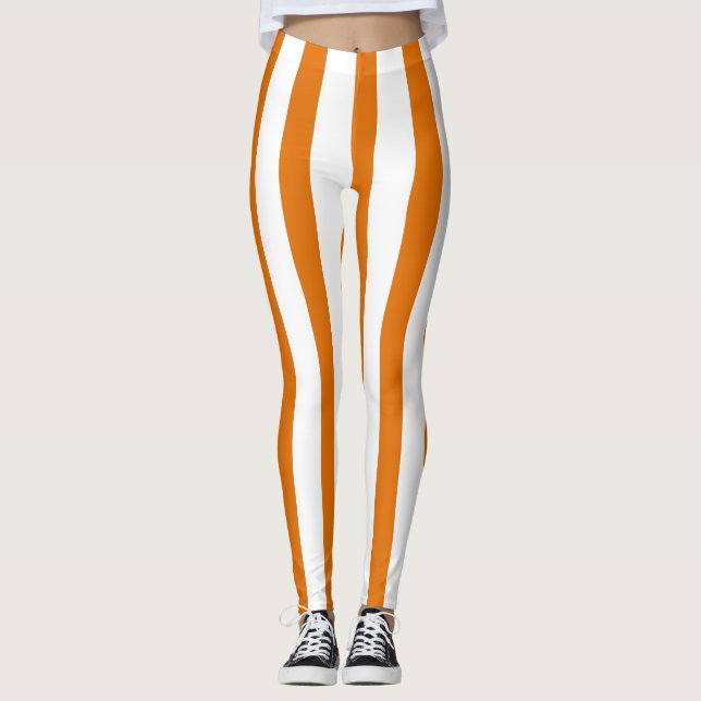 Orange White Lodrät Rand Halloween Costume Leggings (Framsida)