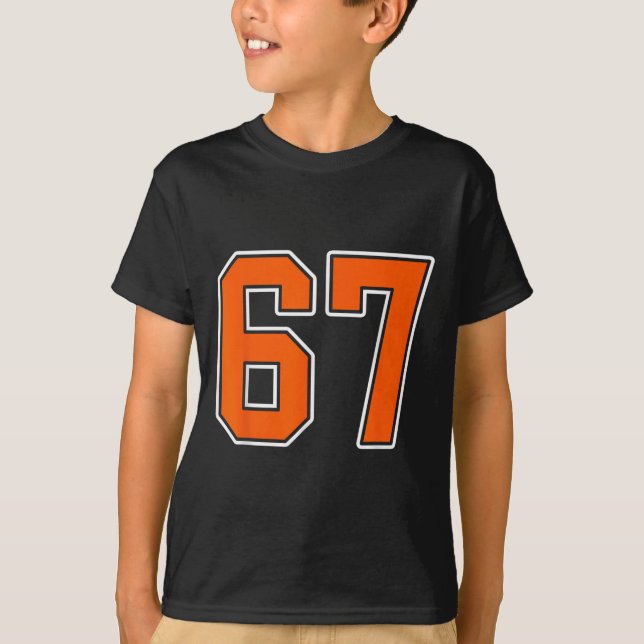 Orange White Number 67 Jersey Player Uniform #67 T Shirt (Framsida)