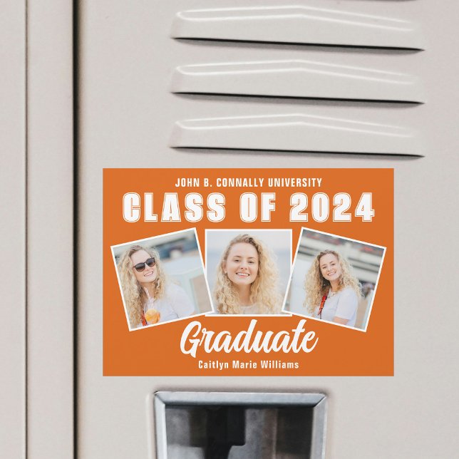 Orange White Photo Collage Studenten Magnet Card (Skapare uppladdad)
