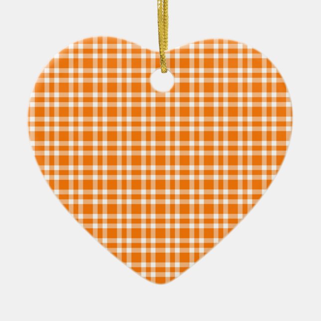 Orange White Plaid Pattern Julgransprydnad Keramik (Framsidan)