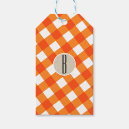 Orange White Play Kraft Rustic Monogram Initial Presentetikett