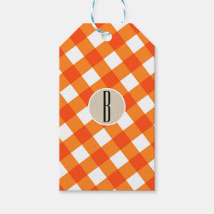 Orange White Play Kraft Rustic Monogram Initial Presentetikett