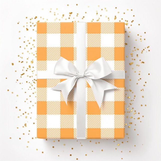 Orange White Play Mönster Presentpapper (Orange White Plaid Pattern Wrapping Paper)