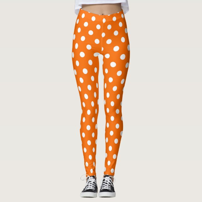 Orange White Polka dots Design Leggings (Framsida)