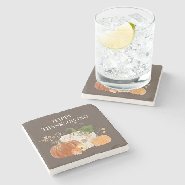 Orange White Pumpkins Guld Glitter Thanksgiving Stenunderlägg (Sidan)