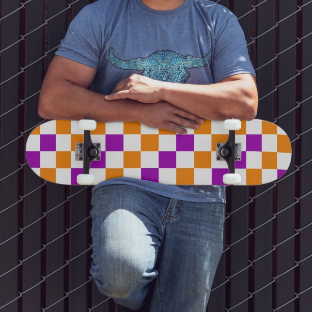 Orange White Purple Checkered Pattern Design  Mini Skateboard Bräda 18,5 Cm (Utomhus 3)