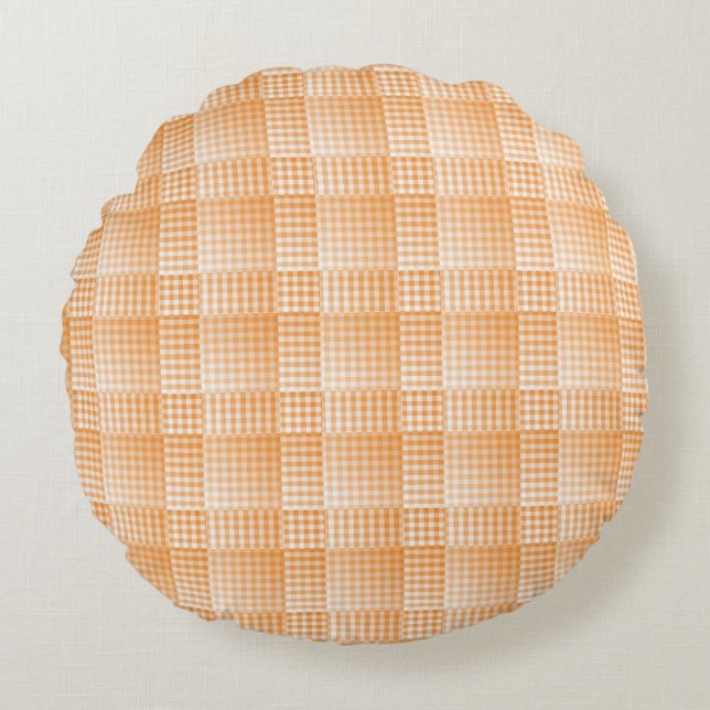 Orange White Rutmönster Abstrakt Mönster Rund Kudde (Framsidan)