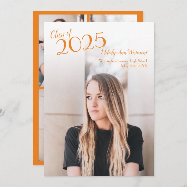 Orange White School Färg Studenten avisering Inbjudningar (Fram/baksida)