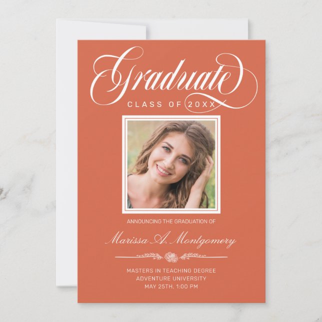 Orange White Script Two Photo College-gradering Meddelande (Framsida)