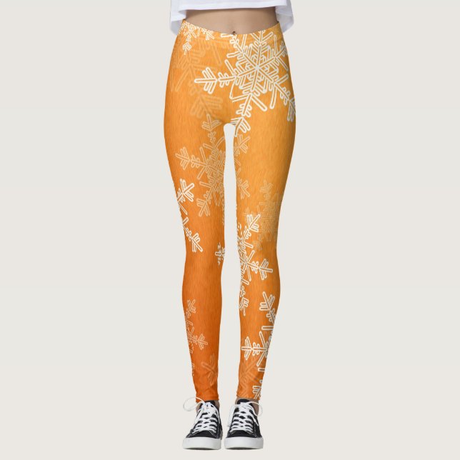 Orange White Snöflingor minimalistisk jul Leggings (Framsida)