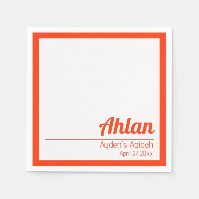 Orange White Solid Färg Plain, Aqiqah Baby Shower Pappersservett (Framsidan)