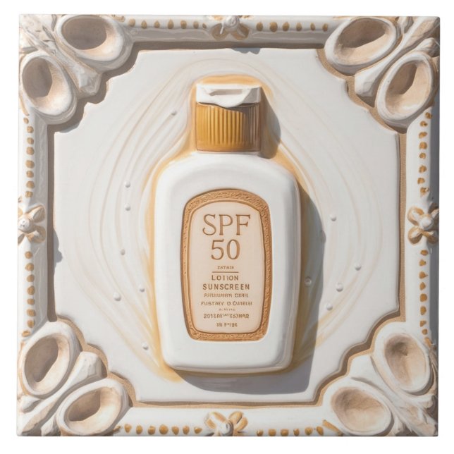 Orange White SPF 50 Sol Cream Beach House Bathroom Kakelplatta (Framsidan)