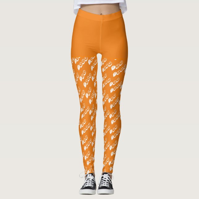 Orange White Spooky Cute Boo Halloween Costume Leggings (Framsida)