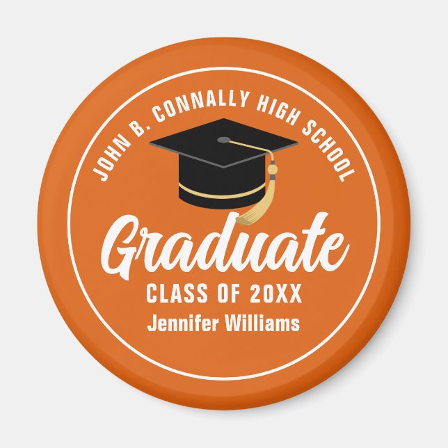 Orange White Student Anpassningsbar 2025 Studenten Magnet (Framsidan)