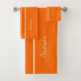 Orange White Tävla Rand Faux Guld Monogramme