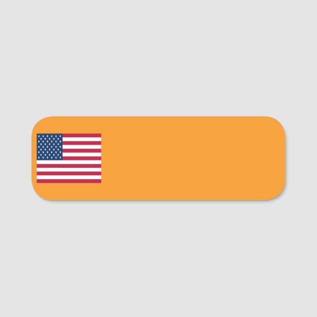 Orange whiteboard-amerikansk flagg namnskylt  namnbricka (Framsida)