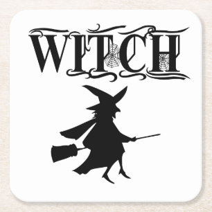 Orange Wicked Flies Witch Halloween Underlägg Papper Kvadrat