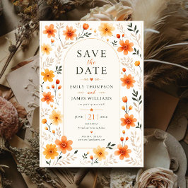 Orange Wildflower Rustic Floral Elegant Botanical Spara Datumet