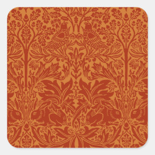 Orange William Morris Birds and Flowers Fyrkantigt Klistermärke