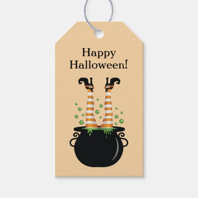 Orange Witch Ben in Witch's Brew Happy halloween Presentetikett (Framsidan)