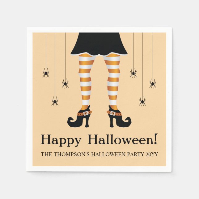 Orange Witch Ben och Spiders Happy halloween Pappersservett (Framsidan)