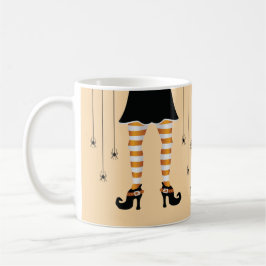 Orange Witch Ben och spindlar med Namn Halloween Kaffemugg