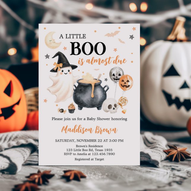Orange Witch Ghost Little Boo Baby Shower Inbjudningar (Witch Ghost Little Boo Baby Shower invitation)