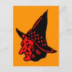 Orange Witch Halloween Vykort