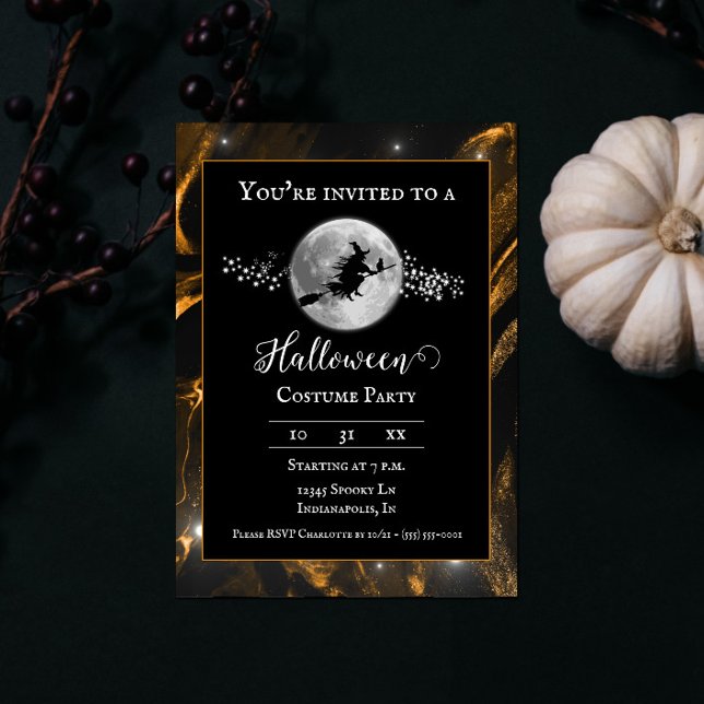 Orange Witch Silhouette Halloween fest Inbjudningar (Orange Witch Silhouette Halloween Party Invite)