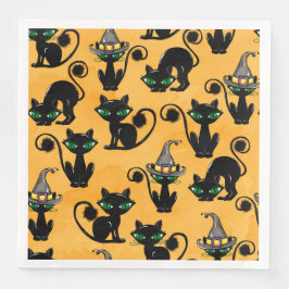 ORANGE WITH CUTE HALLOWEEN CATS WITH GREEN EYES PAPPERSSERVETT