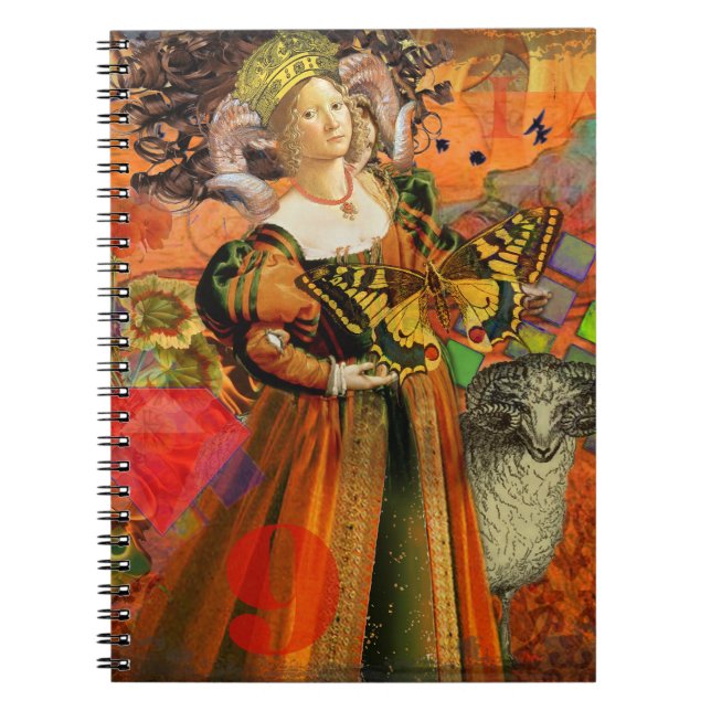 Orange Woman: Gothic Ram Antique Art Collage Anteckningsbok Med Spiral (Framsidan)