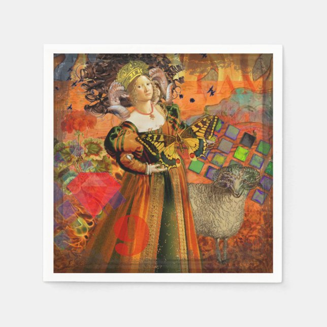 Orange Woman: Gothic Ram Antique Art Collage Pappersservett (Framsidan)