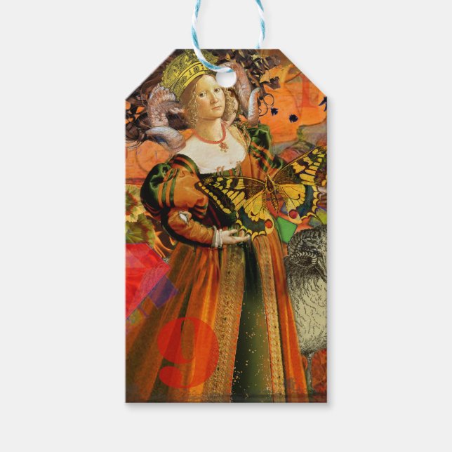 Orange Woman: Gothic Ram Antique Art Collage Presentetikett (Framsidan)