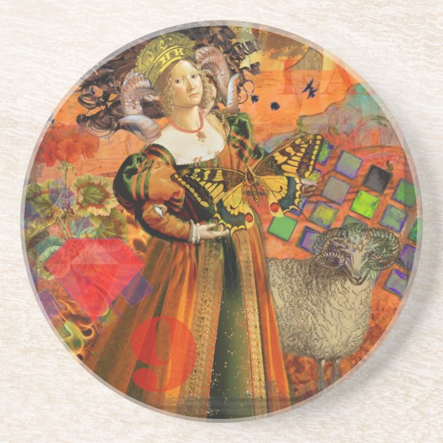 Orange Woman: Gothic Ram Antique Art Collage Underlägg Sandsten (Framsidan)