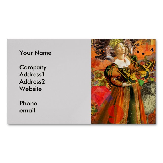 Orange Woman: Gothic Ram Antique Art Collage Visitkortmagnet (Framsida)